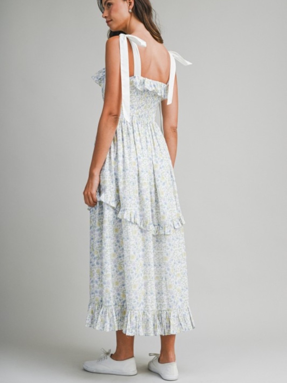 Floral Printed Contrast Shoulder Strap Midi Dress - Picture 5 of 7